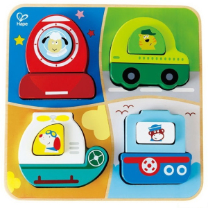 Puzzle pro nejmenší - Vkládačka, Zvířátka na cestách (Hape)