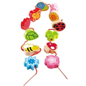 Navlékání tvarů - Jarní motivy v tubě, 12ks (Hape)