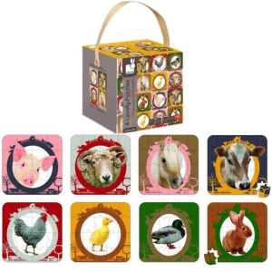 Puzzle z kartónu - Oboustranné 4v1, Farma, 90 dílků (Janod)