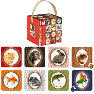 Puzzle z kartónu - Oboustranné 4v1, Mazlíčci, 90 dílků (Janod)