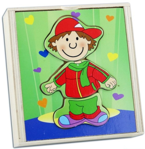 Puzzle oblékání - Šatní skříň kluk s grimasou, 12ks