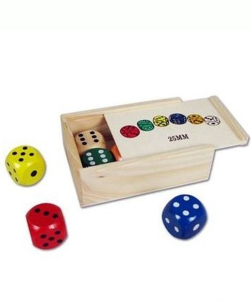 Hrací kostka dřevěná - Velká 25mm barevná, 6ks v krabičce