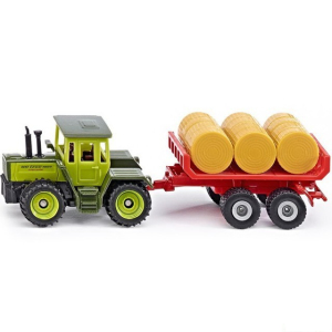SIKU kovový model - MB traktor s vlekem a balíky slámy