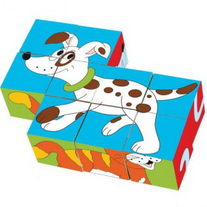 Kostky obrázkové 9ks - Zvířátka v barvách (Woody)