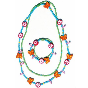 Dřevěná bižuterie - Sada, Dvojitý motýlci a květiny (Woody)