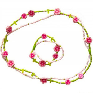 Dřevěná bižuterie - Sada, Květiny s lístky (Woody)