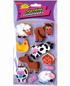 Samolepky dřevěné - Zvířátka na farmě, 10ks
