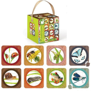 Puzzle z kartónu - Oboustranné 4v1, Zahrada, 90 dílků (Janod)